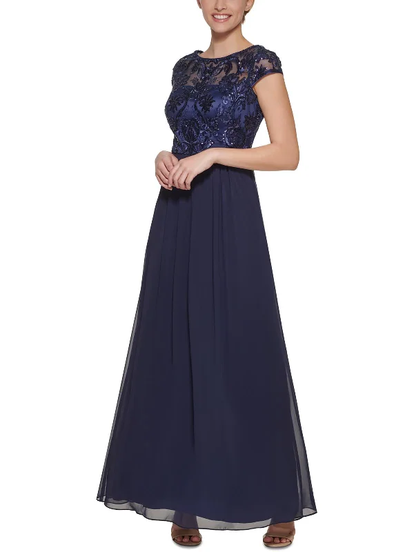 Womens Chiffon Embroidered Evening Dress sweetheart Neckline Romantic