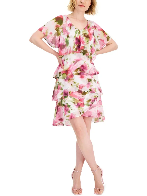 Womens Chiffon Floral Cocktail and Party Dress Satin Halter Glamorous