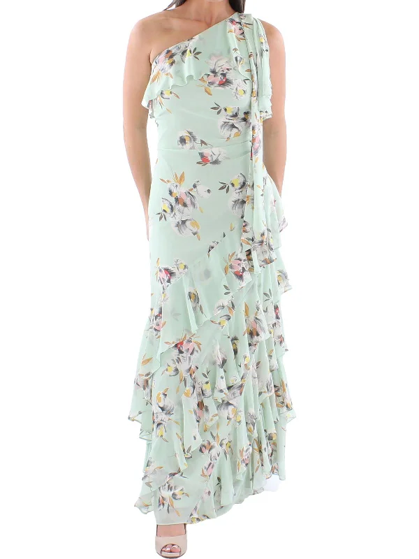 Womens Chiffon Floral Evening Dress Tunics Long Elegant