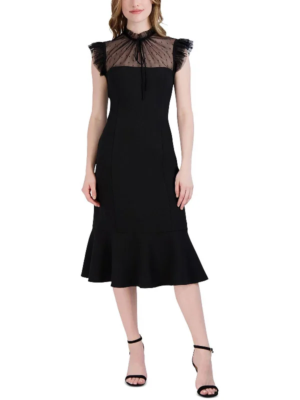 Womens Illusion Ruffle Cocktail and Party Dress Boatneck Modish Everyday