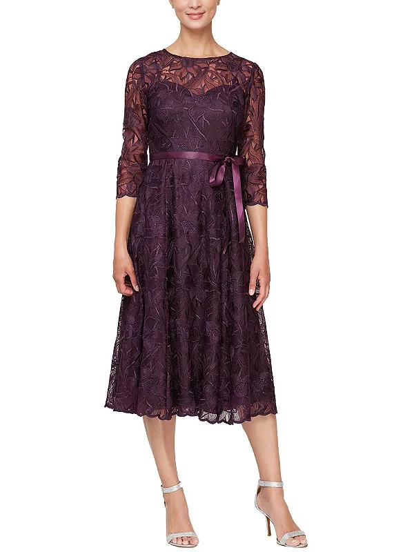 Womens Lace Mid Calf Evening Dress Tunics Luxurious premium