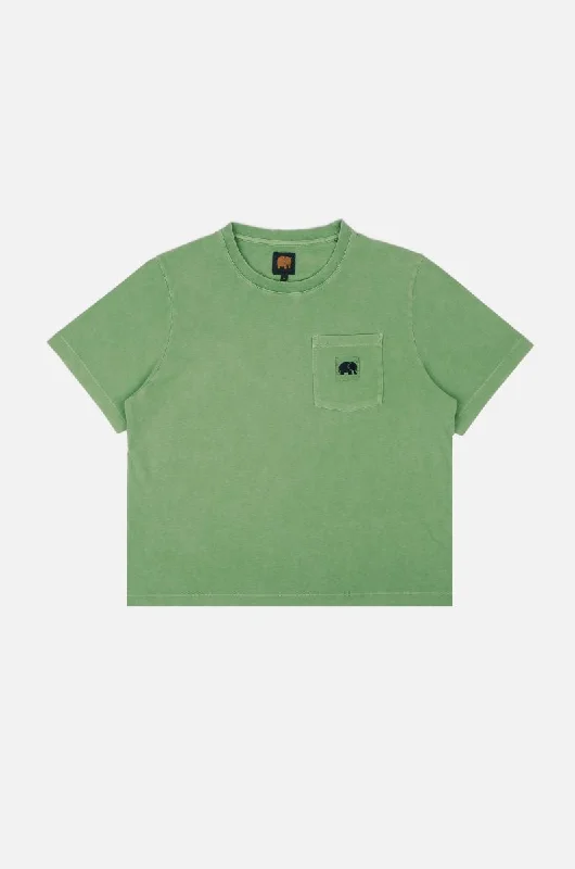 Women's Menorca Pocket T-Shirt Meadow Green Ribbed Striped Patterned