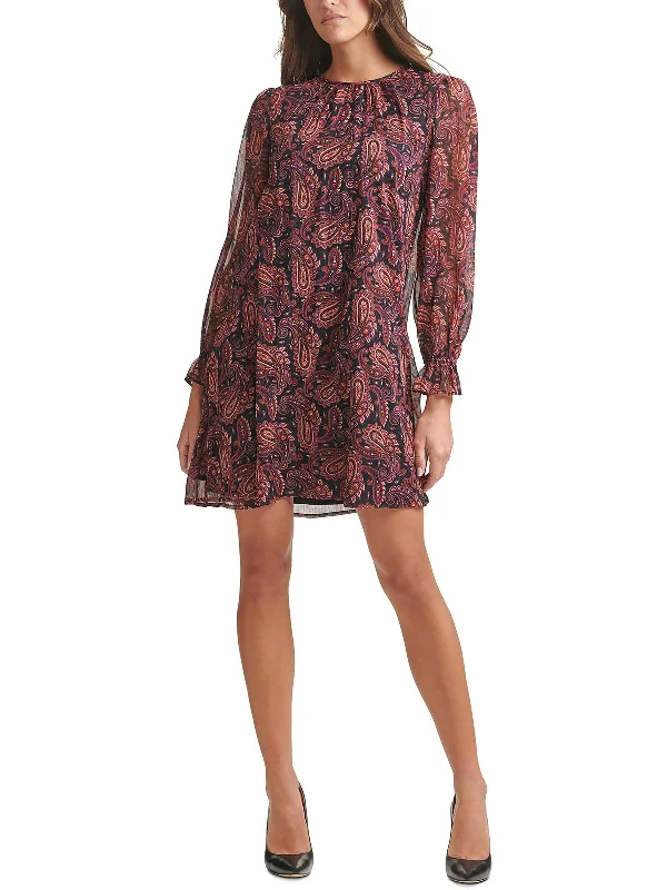 Womens Paisley Mini Cocktail and Party Dress Boatneck Modish Everyday