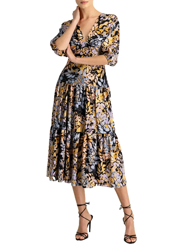 Womens Satin Floral Cocktail and Party Dress Tunics Cozy soft