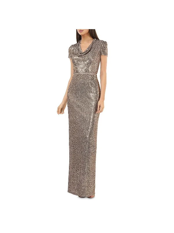 Womens Sequined Cowl Neck Evening Dress Tunics Mesh breathable