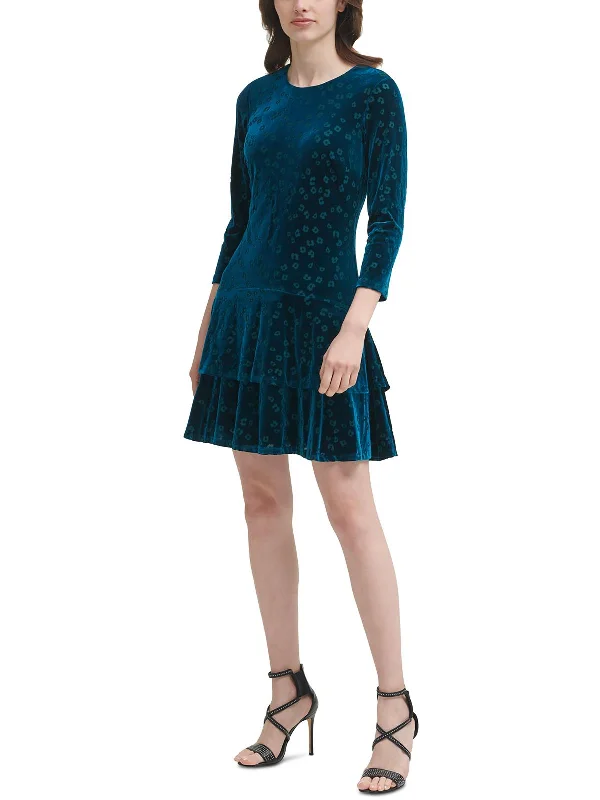 Womens Velvet Ruffled Cocktail and Party Dress Tunics Stylish modern