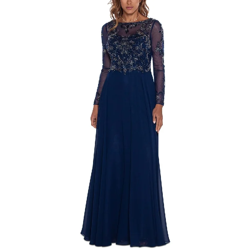 Xscape Womens Chiffon Embellished Evening Dress Off-the-shoulder Bohemian Festive