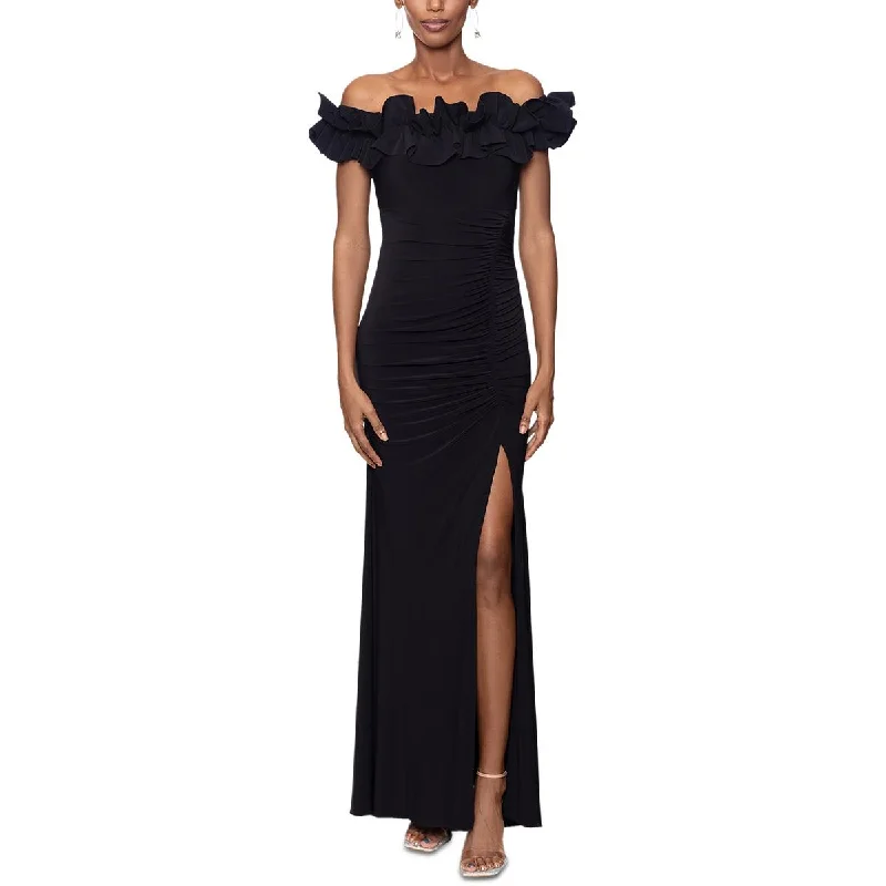 Xscape Womens Ruffled Off-The-Shoulder Evening Dress Peplum Ruffle Cocktail