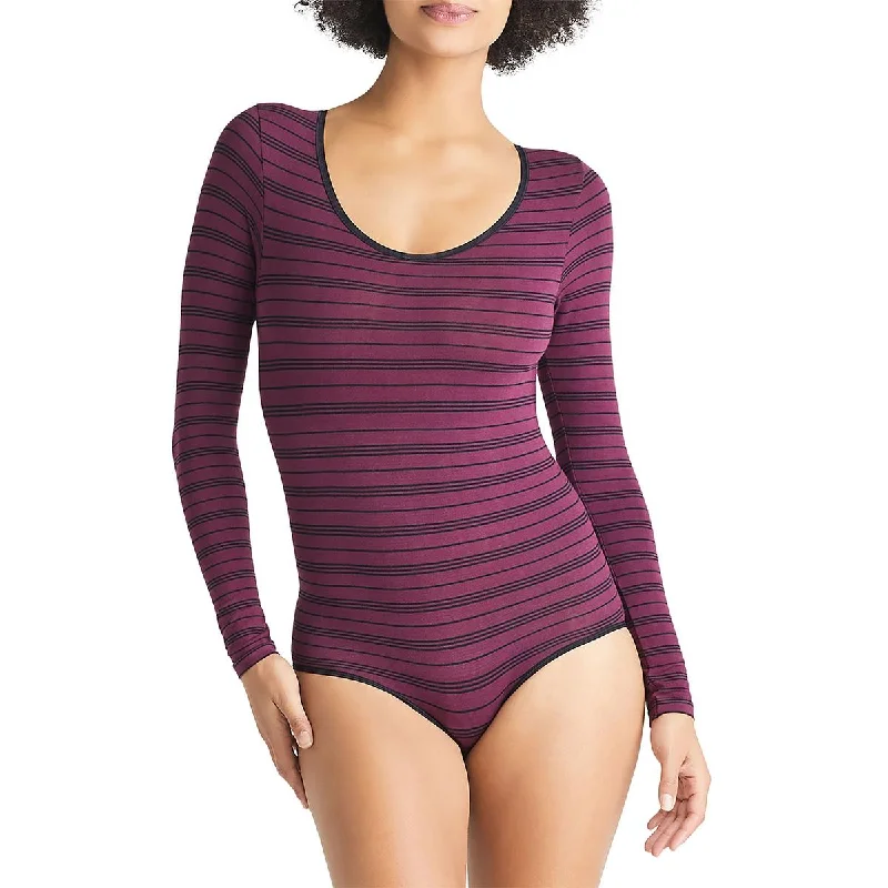 Yummie Womens Striped Cotton Bodysuit Comfortable Spaghetti Strap Bodysuit