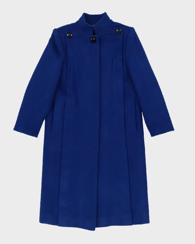 00s Blue Wool Overcoat - S High-Collar Winter Coat