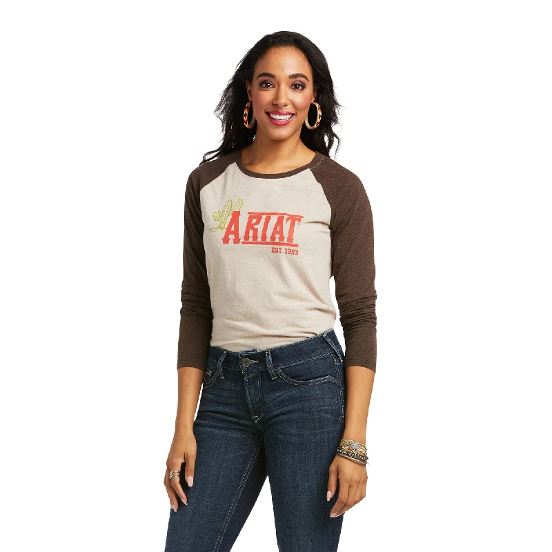 10038060 Ariat Women's REAL Graphic LS Tee Oatmeal Heather Elegant Classic Vintage