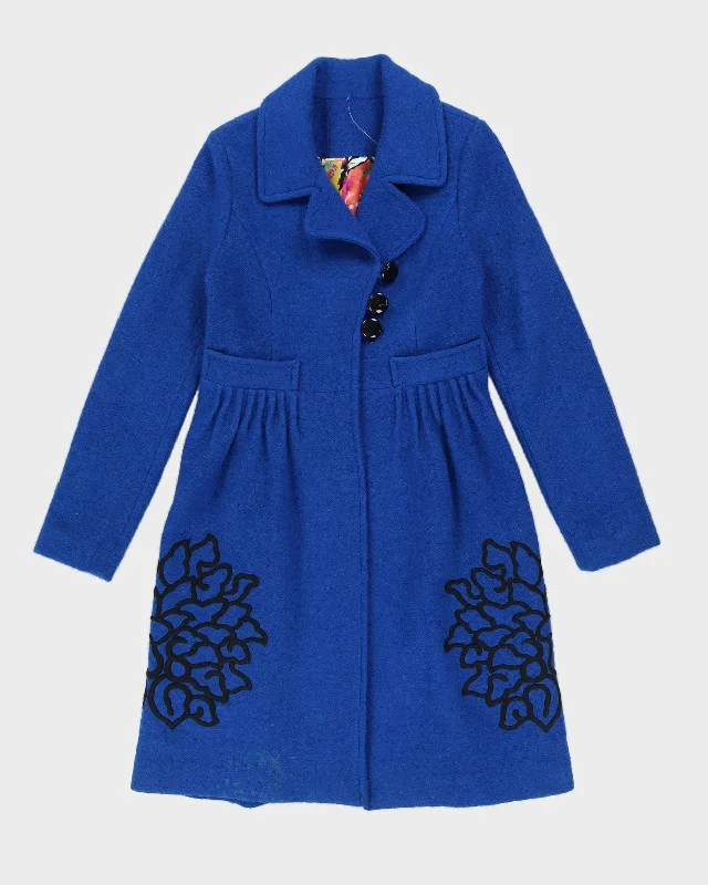 Blue Embroidered Overcoat - XS Luxury Cashmere Overcoat