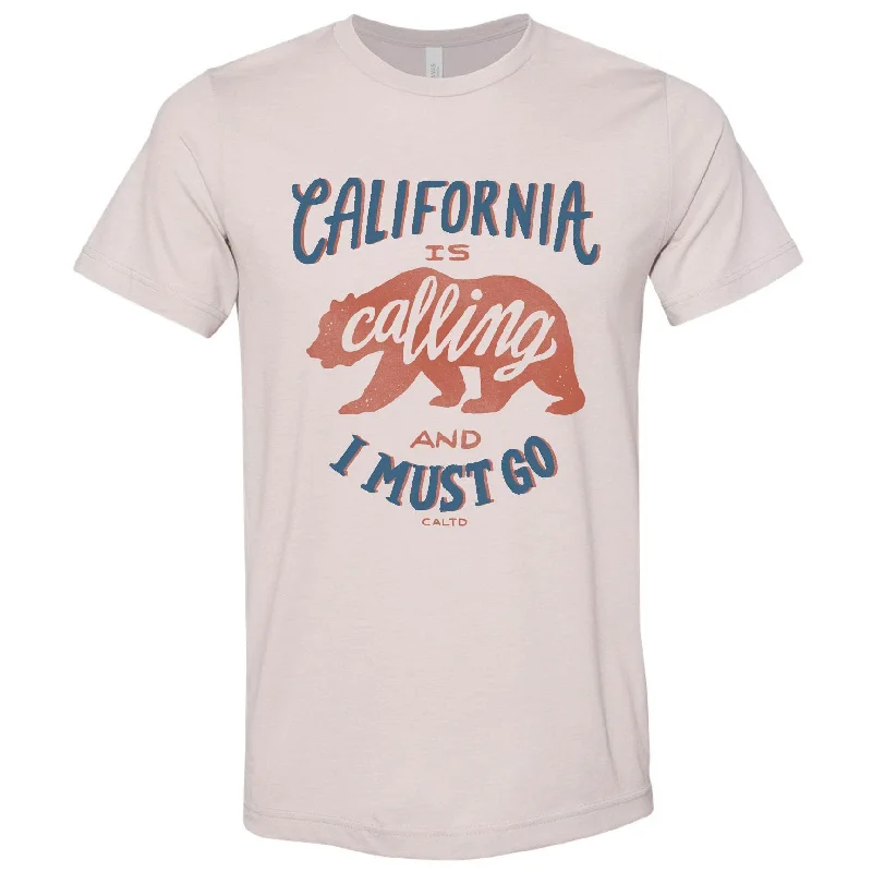 California Is Calling Grey Tee Front Pockets Side Pockets Patch Pockets