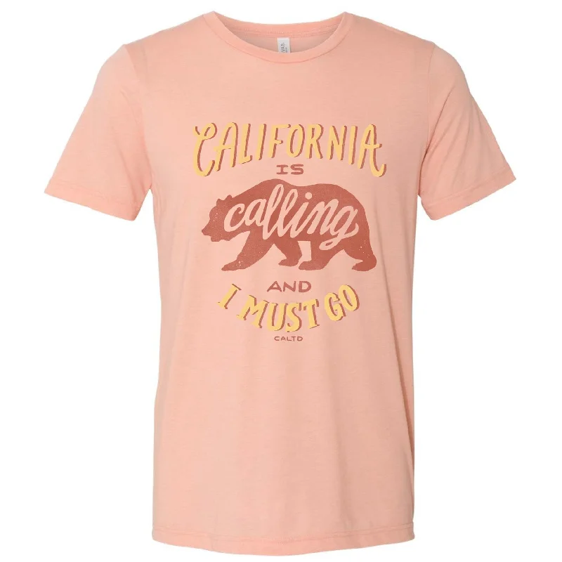 California Is Calling Peach Tee Collared Crew Neck Turtle Neck