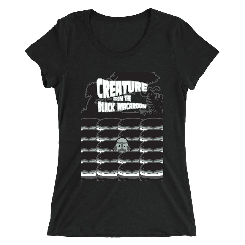 Movie The Food™ "Creature From The Black Macaroon" Women's T-Shirt Spandex Blend Rayon Blend Denim Blend