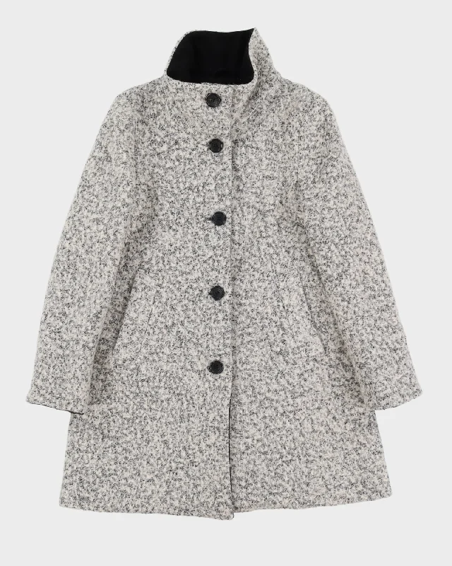 DKNY White And Black Short Overcoat - S Fuzzy Faux Fur Coat