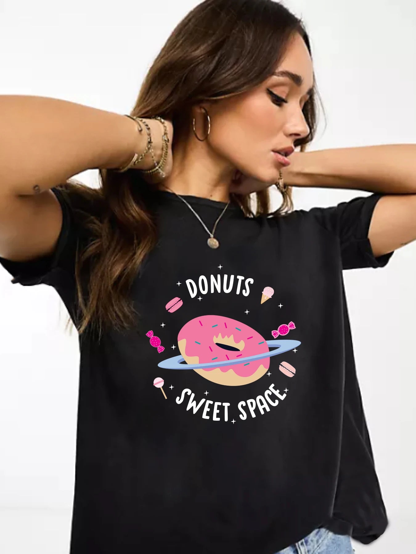 Donuts Sweet Space - T-Shirt Welt Pockets Slit Pockets