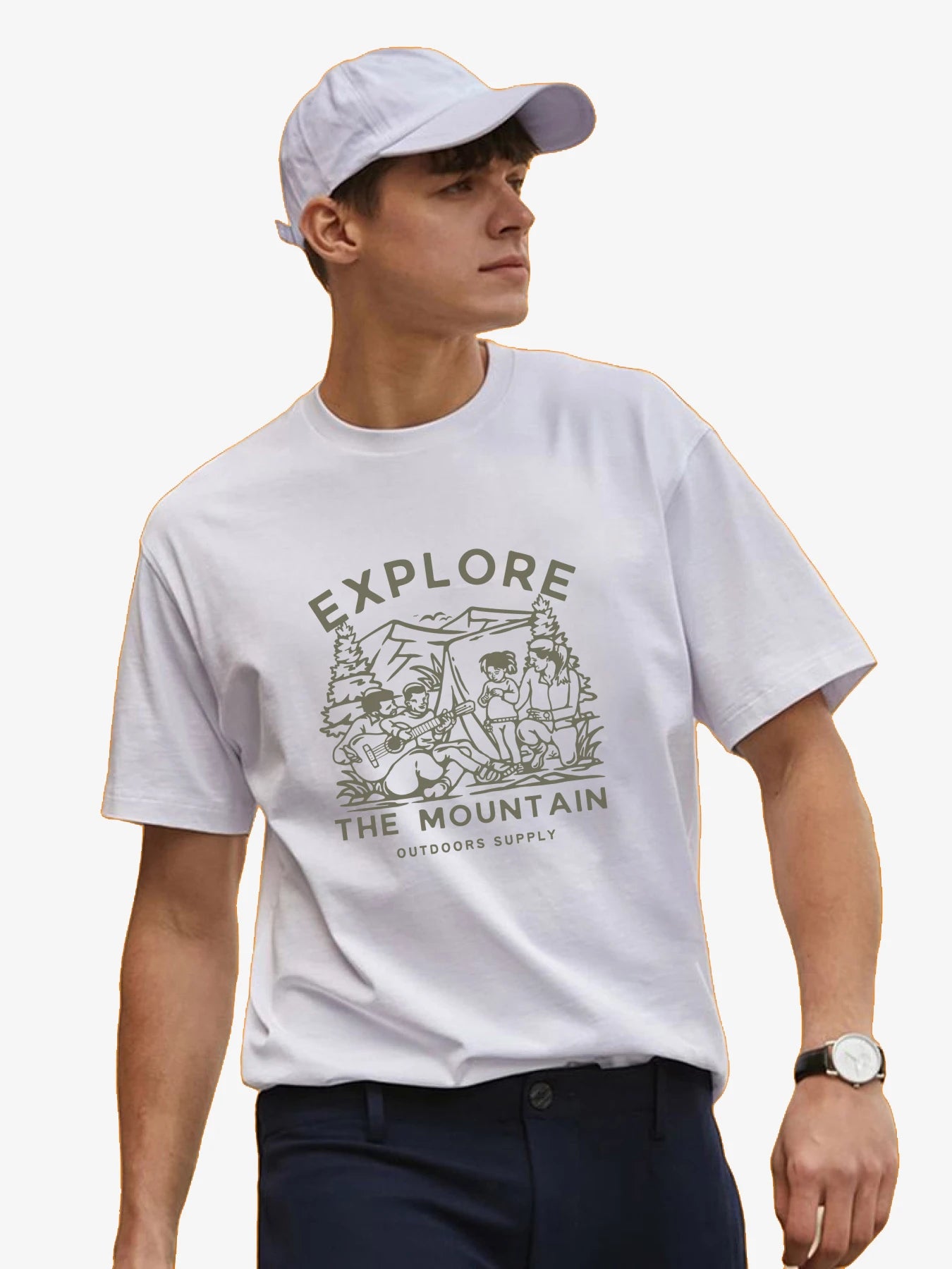 Explore The Mountain Outdoors Supply - Unisex T-Shirt Cotton Fabric Linen Fabric Terry Fabric