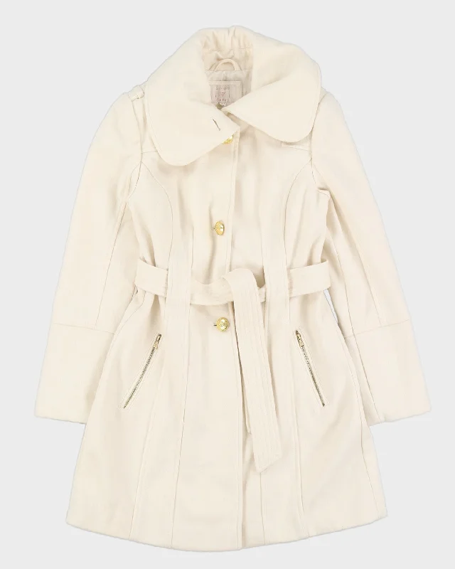 Guess Cream Belted Short Overcoat - XS Tailored Business Overcoat