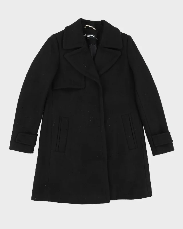 Karl Lagerfeld Black Wool Blend Overcoat - XS Soft Brushed Wool Coat