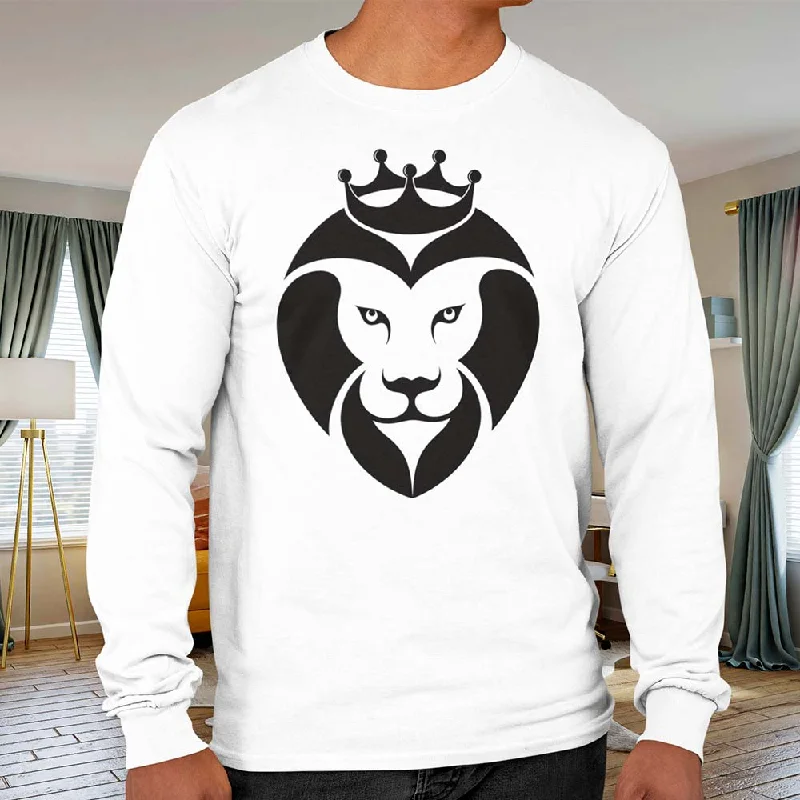 Lion king head print long sleeve t-shirt Welt Pockets Slit Pockets