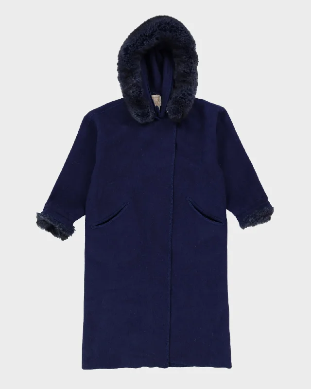 Lundstrom Laparka Blue Hooded Overcoat - L / XL Relaxed Fit Overcoat