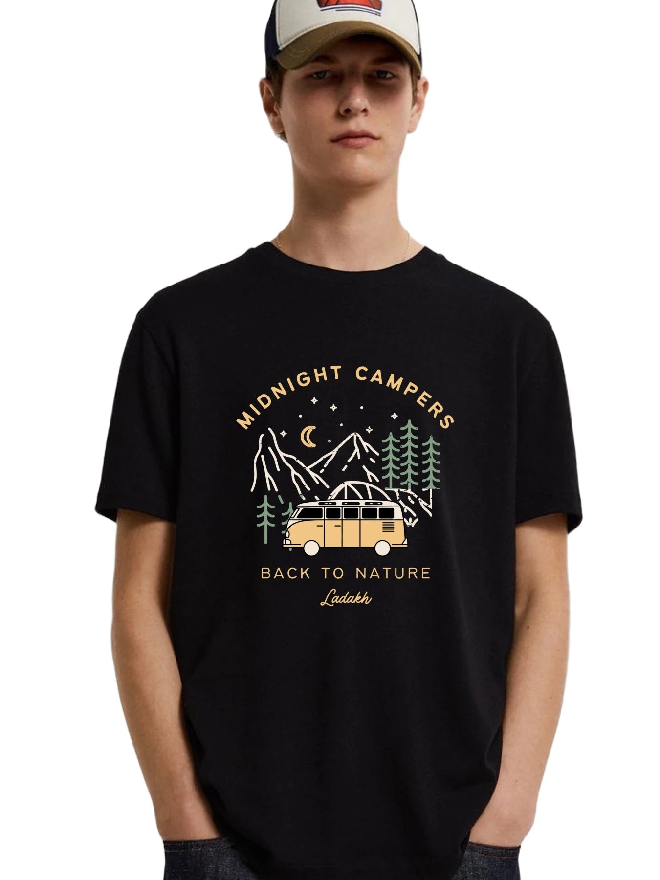 Midnight Campers  - Unisex T-Shirt Asymmetrical Pockets Print