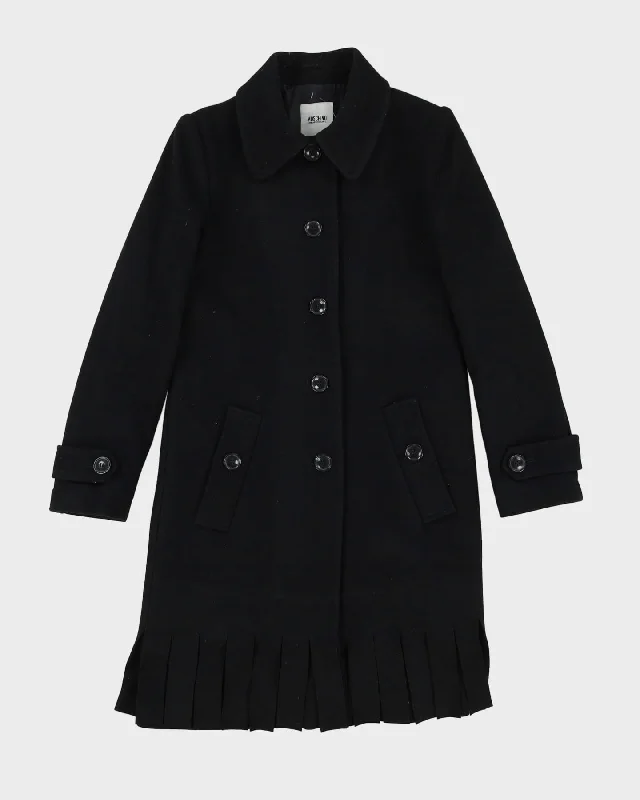 Moschino Cheap And Chic Fringed Black Overcoat - XS Herringbone Wool Overcoat