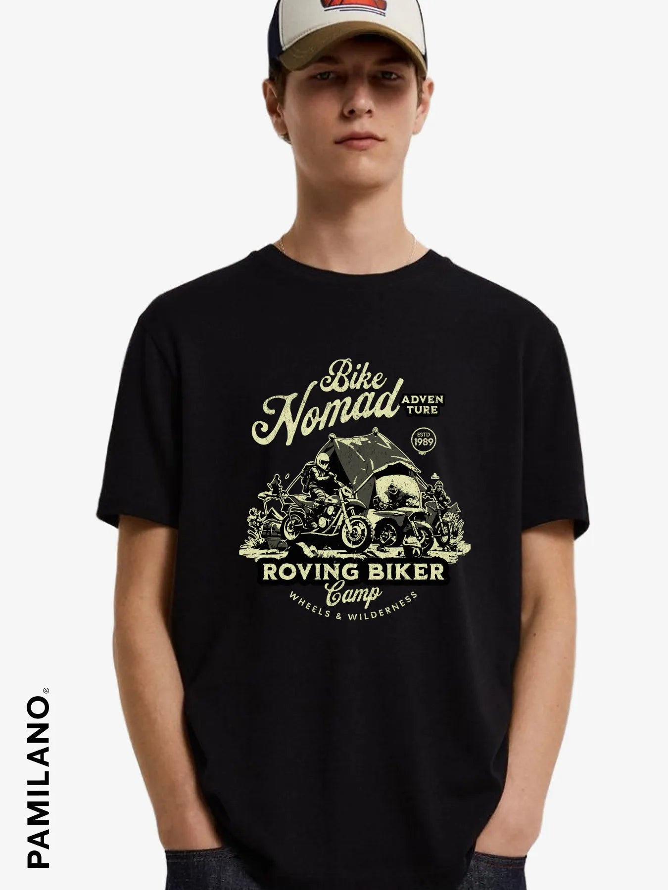 Bike Nomad - Unisex T-Shirt Front Pockets Side Pockets Patch Pockets