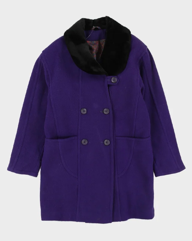 Purple With Faux Fur Collar Short Overcoat - S Classic Wool Overcoat