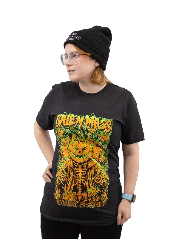 Salem Pumpkin T-shirt ETERNAL OCTOBER Collared T-Shirt Boat Neck A-Line