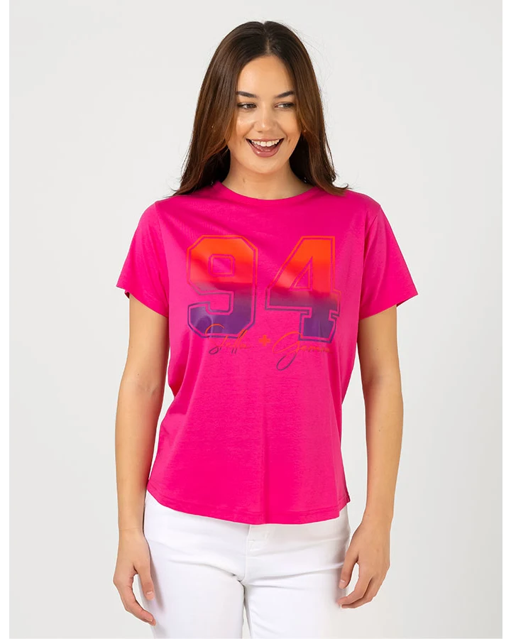 Stella + Gemma Ace T-Shirt - Hot Pink Varsity Cozy Warm Stylish