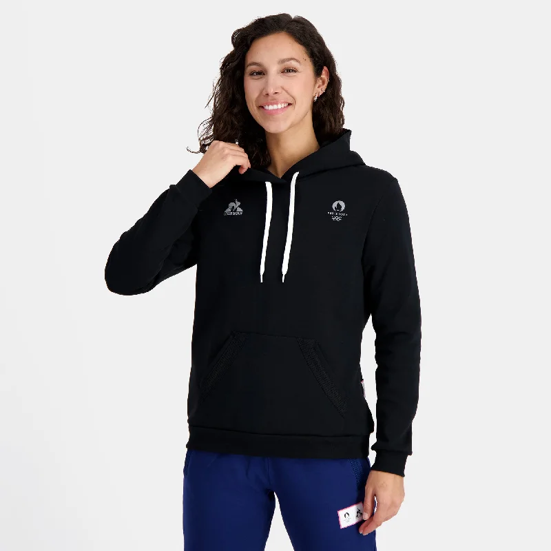 2410361-ESS P24 Hoody N°1 W black | Sweat à capuche Femme Hoodie with Embroidery Detailed Premium