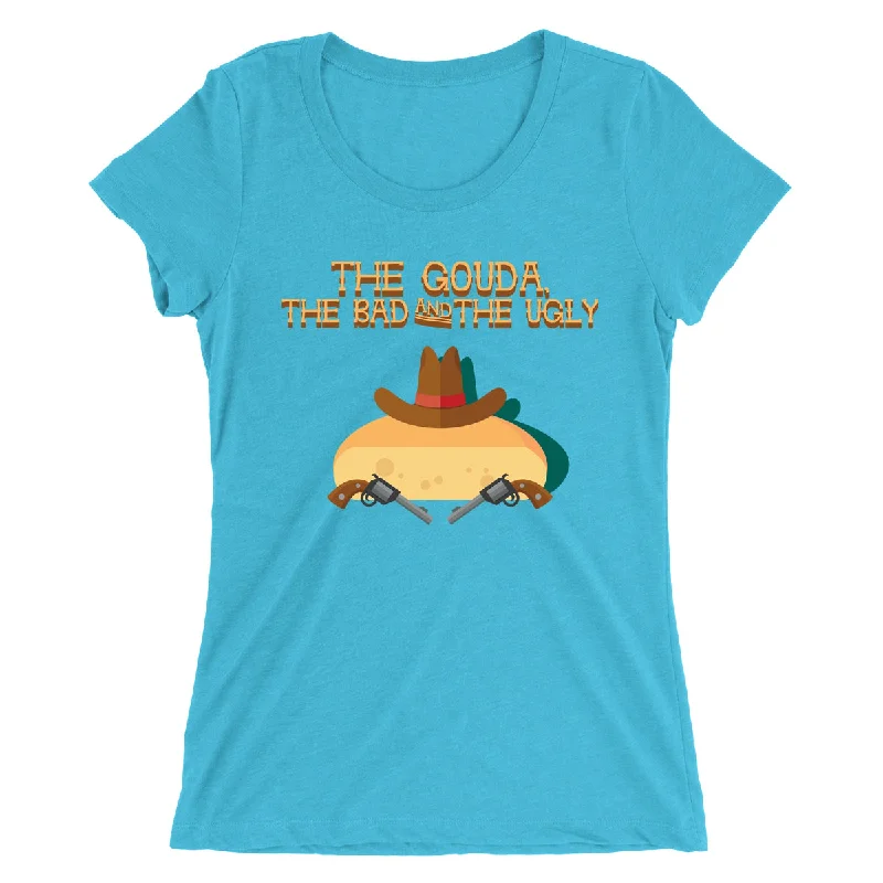 Movie The Food™ "The Gouda, The Bad, The Ugly" Women's T-Shirt Spandex Blend Rayon Blend Denim Blend