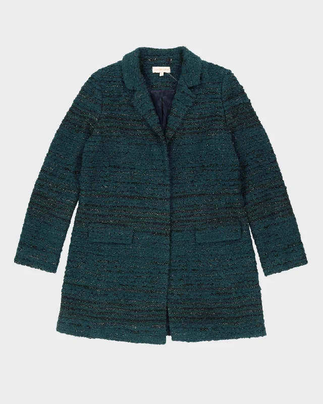 Tory Burch Green Silver Overcoat - M Elegant Open-Front Coat