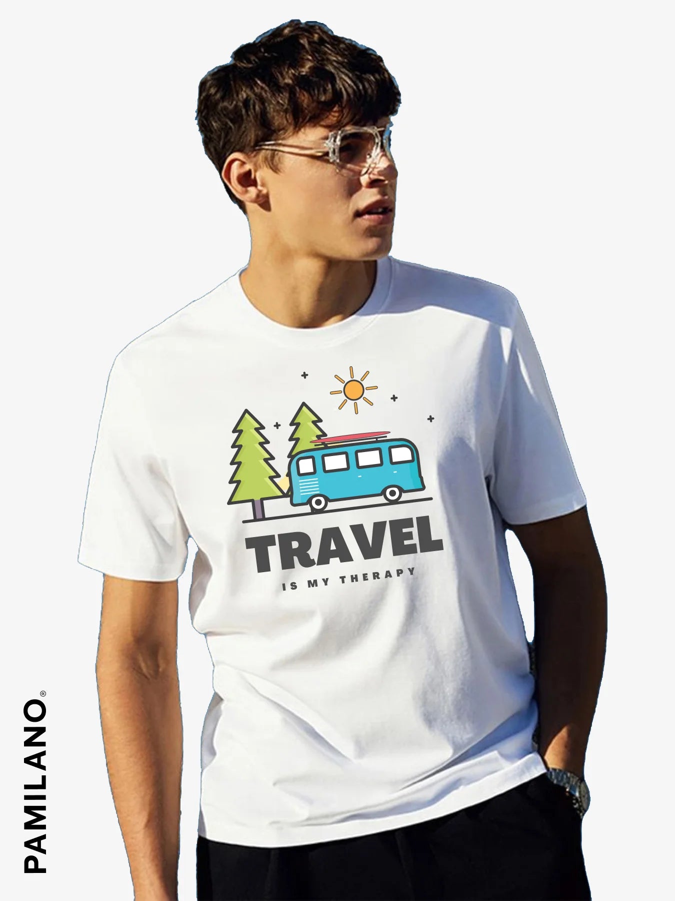 Travel is My Therapy - Unisex T-Shirt Denim Fabric Leather Fabric Suede Fabric