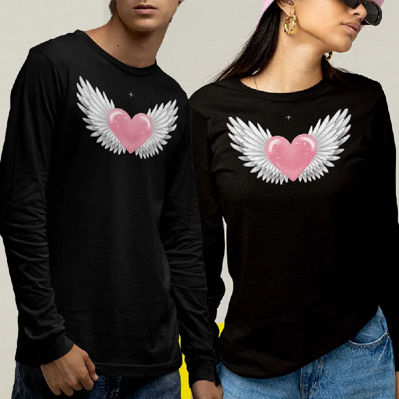 Flying Heart Printed T-Shirt Graphic Print For Women & Men Fleece Nylon Spandex