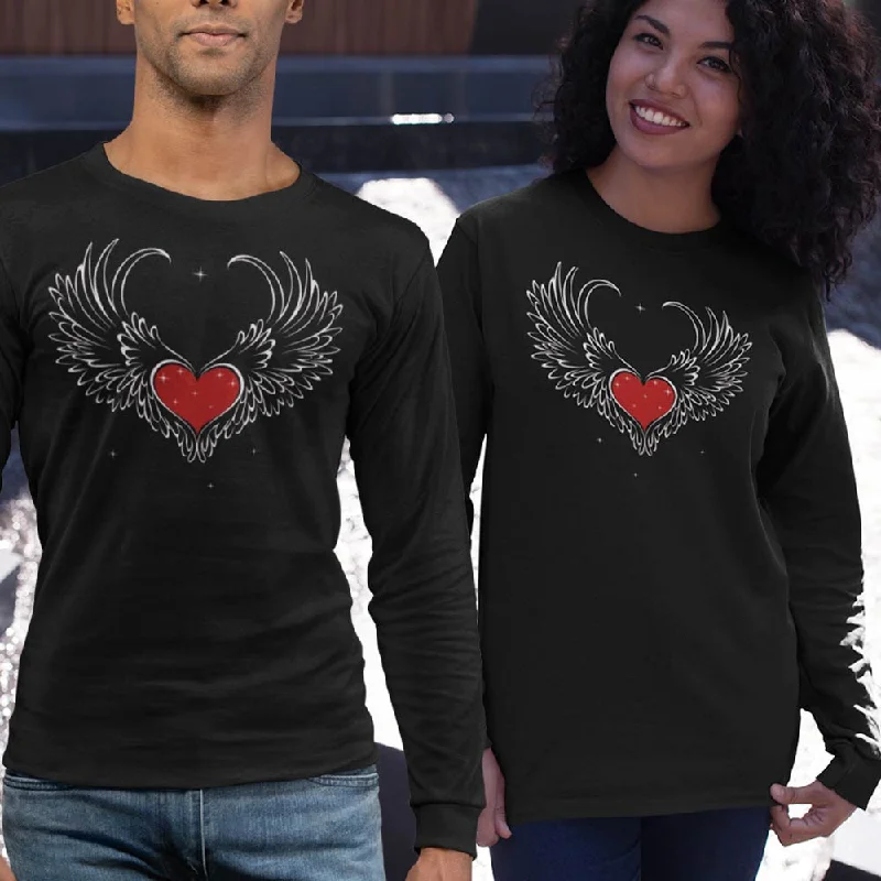 Heart with wing unisex full sleeve t-shirt Notch Collar Peter Pan Collar Cowl Neck