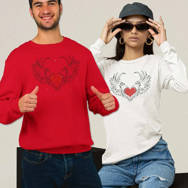 Heart with white wing long sleeve unisex t-shirt Fitted T-Shirt Seamless Stretchy