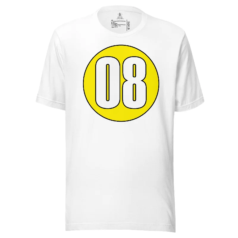 Unisex t-shirt: White on Yellow 08 Collared T-Shirt Boat Neck A-Line