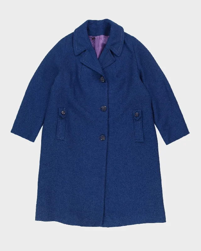 Vintage 1980s Blue Wool Overcoat - L Minimalist Wrap Coat