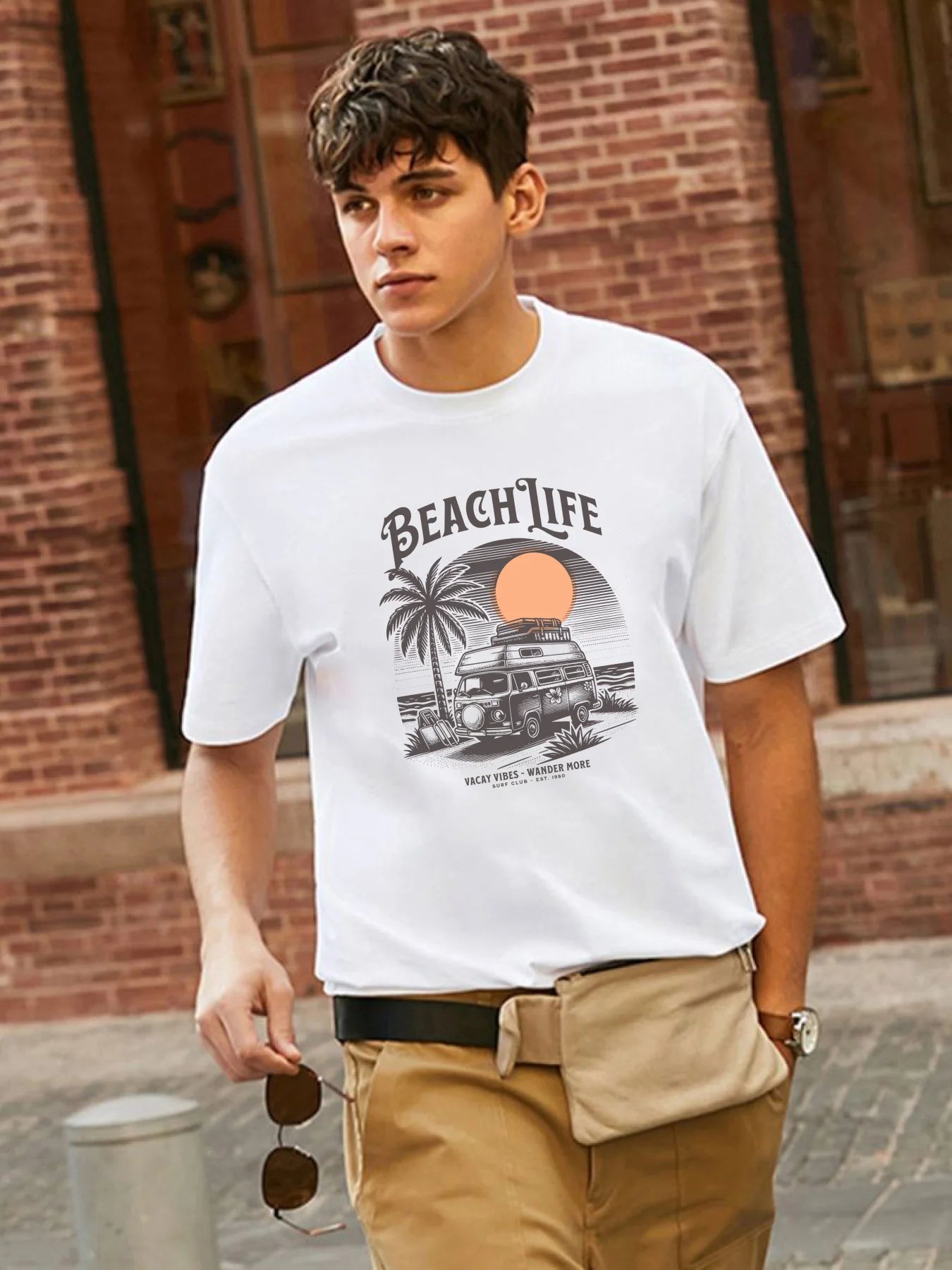 Vintage Beach Life - Unisex T-Shirt Print Jacquard Patchwork