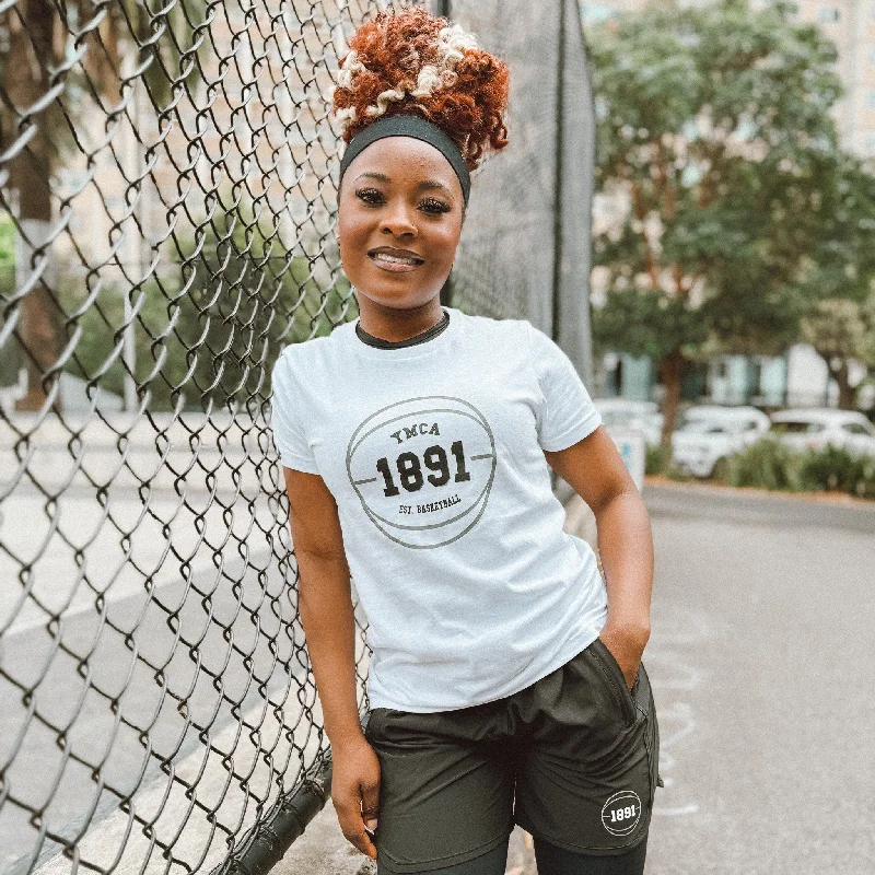 Womens 1891 Basketball Tee - White Houndstooth Herringbone Solid