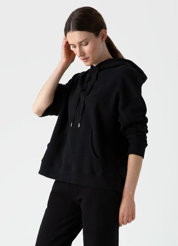 Women's Loopback Hoody in Black Hoodie Jacket Zipper Layering