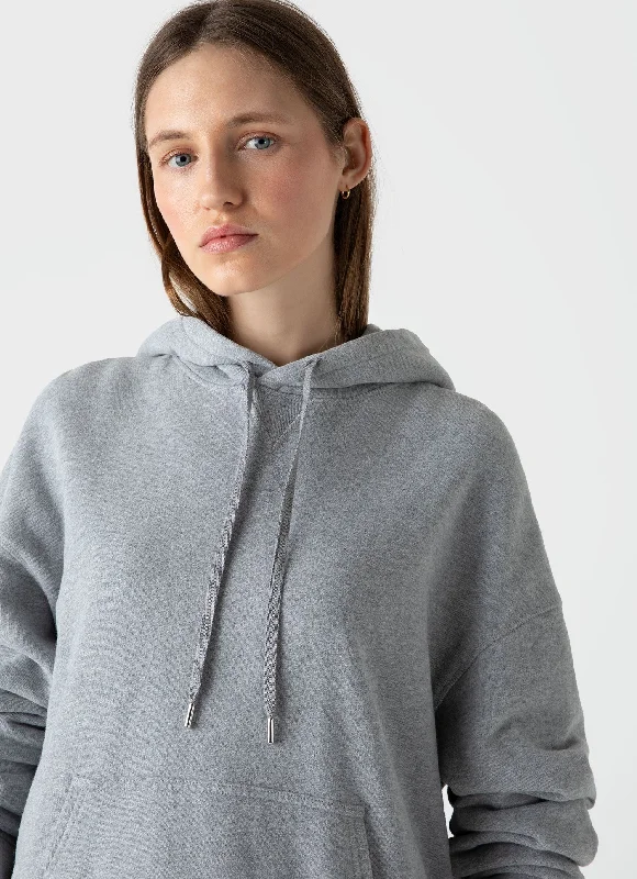 Women's Loopback Hoody in Grey Melange Hoodie Dress Longline Feminine