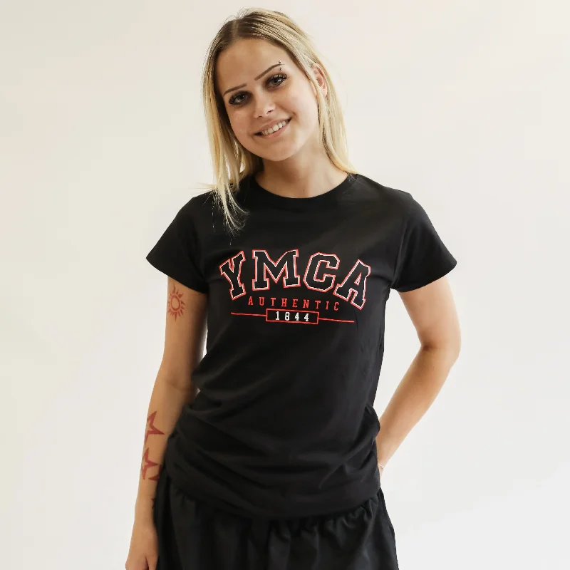 Womens YMCA Authentic Signature Tee - Black Denim Fabric Leather Fabric Suede Fabric