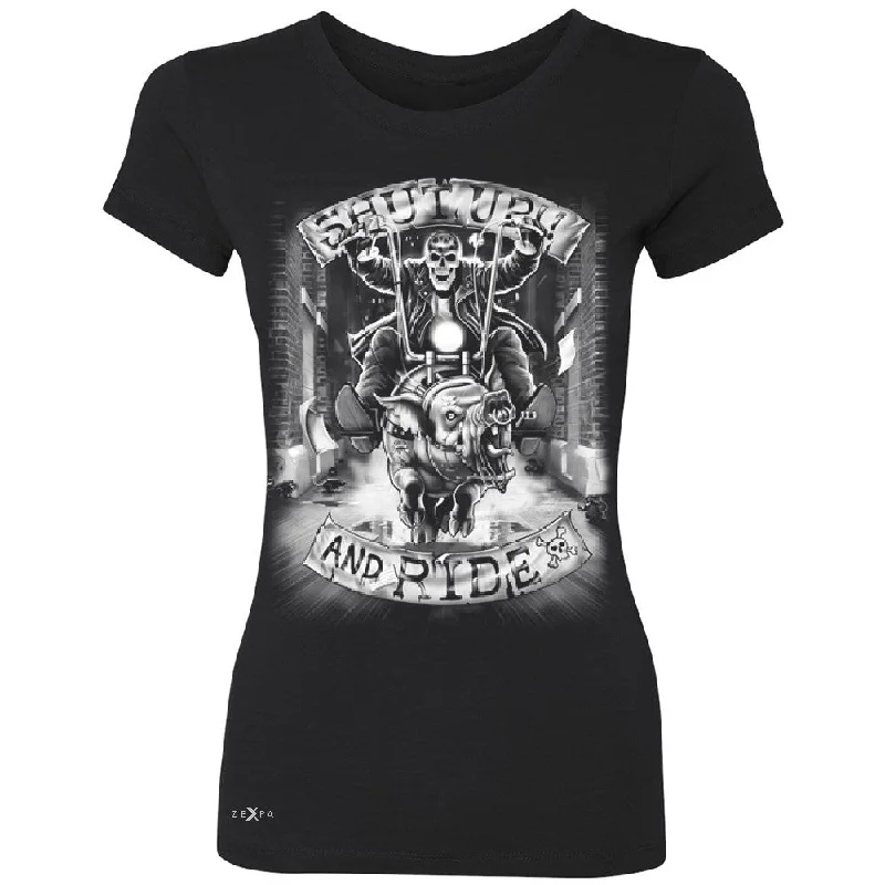 Zexpa Apparelâ„¢ Shut Up and Ride Wild Boar Women's T-shirt Skeleton Tee Graphic T-Shirt Round Neck Polyester