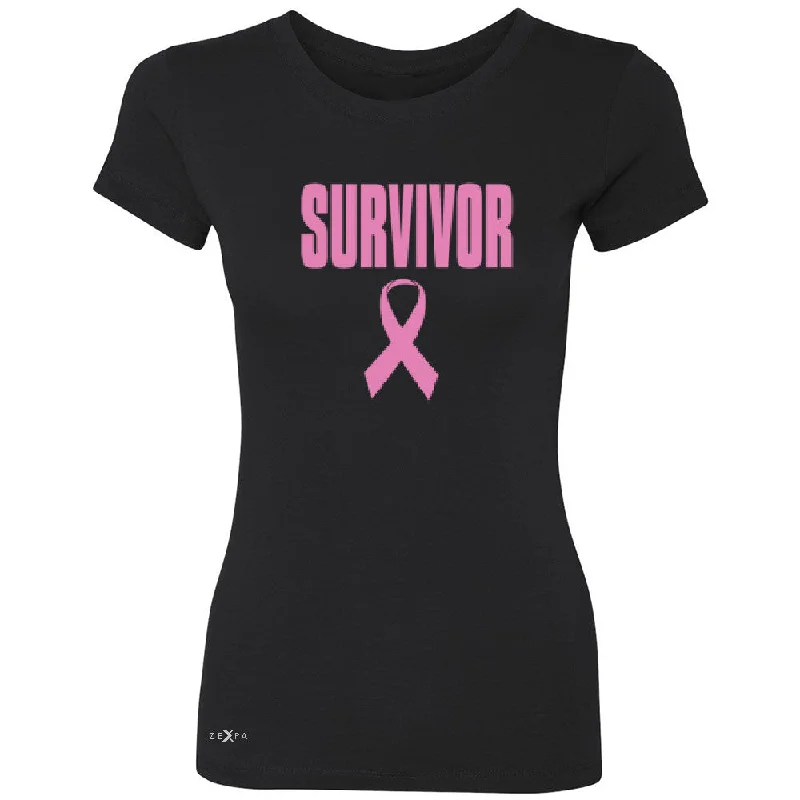 Zexpa Apparelâ„¢ Survivor Pink Ribbon Women's T-shirt Breast Cancer Awareness Real Tee Elegant Classic Vintage