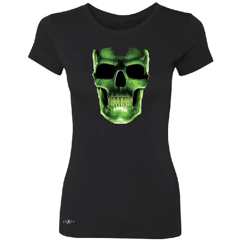 Zexpa Apparelâ„¢ Skull Glow In The Dark  Women's T-shirt Halloween Event Costume Tee Collared T-Shirt Boat Neck A-Line