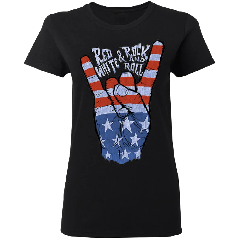 Zexpa Apparelâ„¢ RWB Peace, USA Flag Rock and Roll Women's T-Shirt Nylon Fabric Polyester Fabric Spandex Fabric